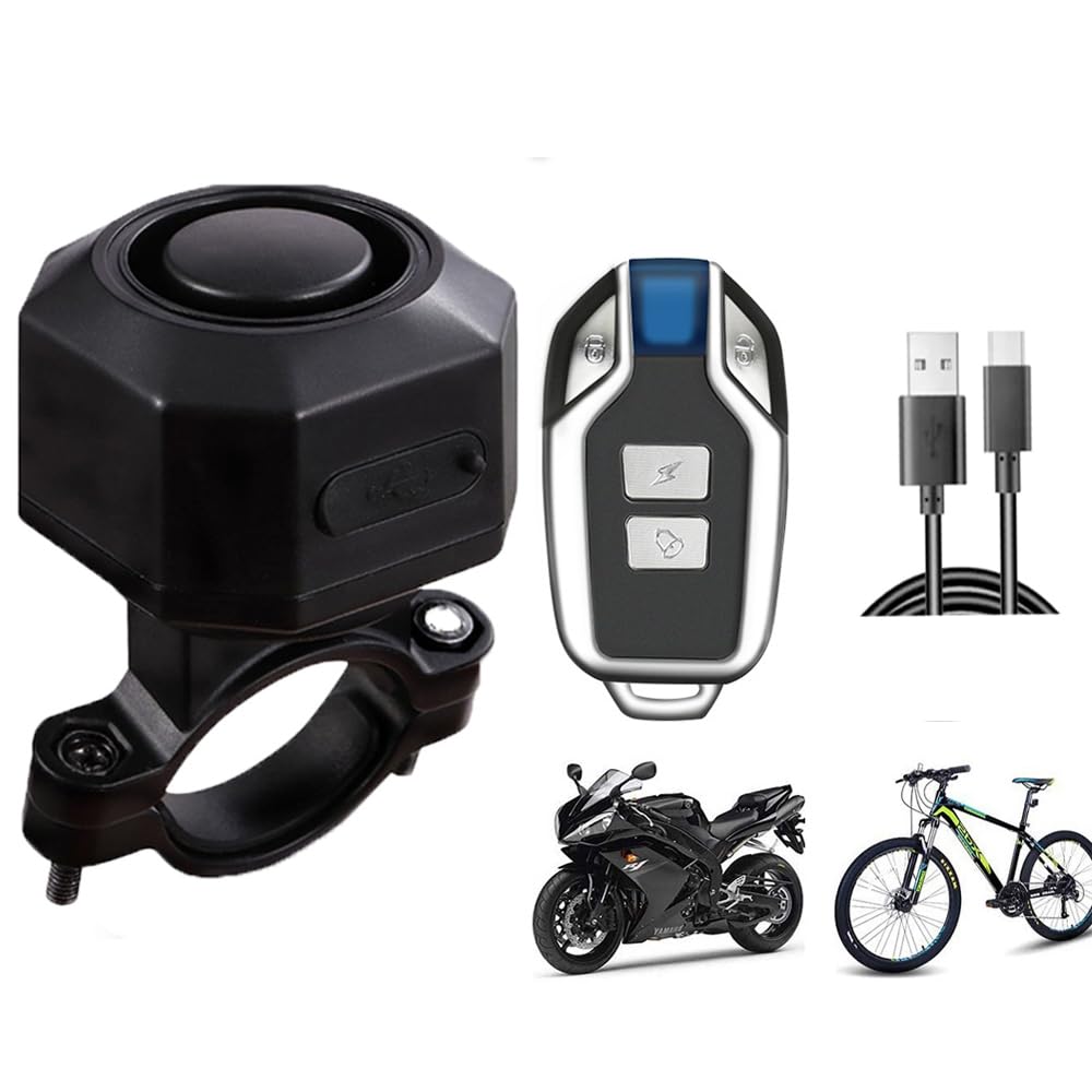 Fahrrad Alarmanlage Fahrradalarmanlagen mit Fernbedienung Drahtlose,113 dB USB-C Wasserdicht Motorrad Fahrrad Tracker Diebstahlschutz Anti-Diebstahl-Vibration Scooter Roller Motorrad/Auto (1PC) von JoyFan