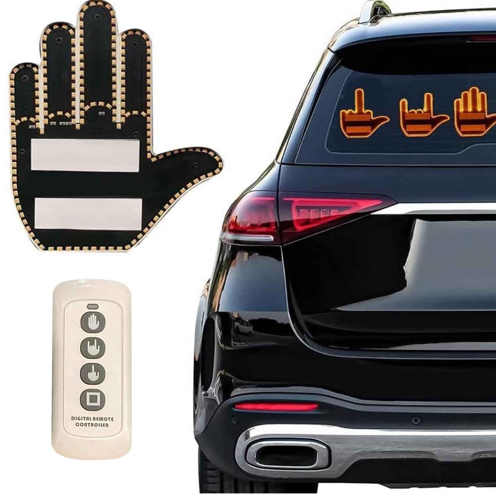 LED-Mittelfinger-Schild für Auto mit Fernbedienung, Autofenster-Fingerlicht, Cooles Auto-Innenlicht, Mittelfinger-Licht für Auto, Auto-LED-Licht und Road Rage-Schilder, Autozubehör für Männer (Multi) von JoyFan