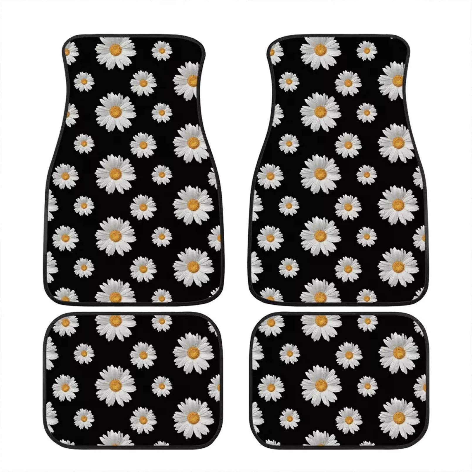 JoyLamoria Auto-Fußmatten im Vintage-Design mit Gänseblümchen-Motiv, 4-teilig, florales Dekor, Autozubehör, Fahrzeugteppich, rutschfeste Gummi-Rückseite, universelle Passform, vorne und hinten, JoyLamoria Auto-Fußmatten im Vintage-Design mit Gänseblümchen-Motiv, 4-teilig, florales Dekor, Autozubehör, Fahrzeugteppich, rutschfeste Gummi-Rückseite, universelle Passform, vorne und hinten, von JoyLamoria