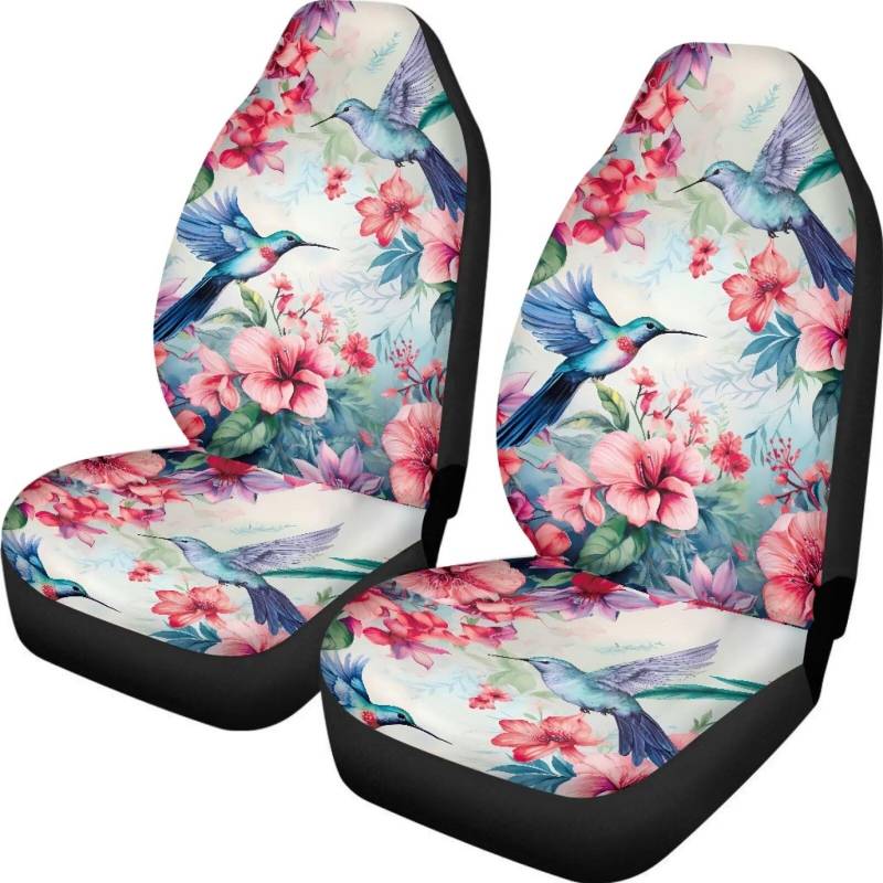 JoyLamoria Autositzbezüge, Auto-Sitzkissen, 2 Stück, Auto-Innendekoration für Damen, Kolibri-Blumenblüten von JoyLamoria