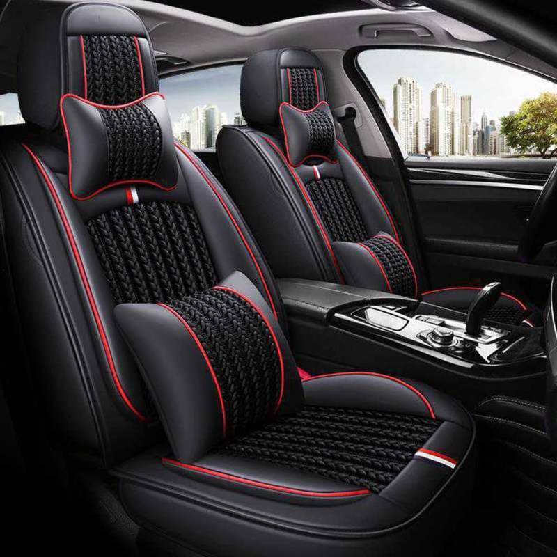 JoyRozTek Autositzbezüge Für Audi A6 Sedan Avant PU Leder Komplettset Auto-Schonbezüge, Airbag-freundlich, Autositzbezug Set& Kopfstützenbezügen, ZT05,Schwarz von JoyRozTek