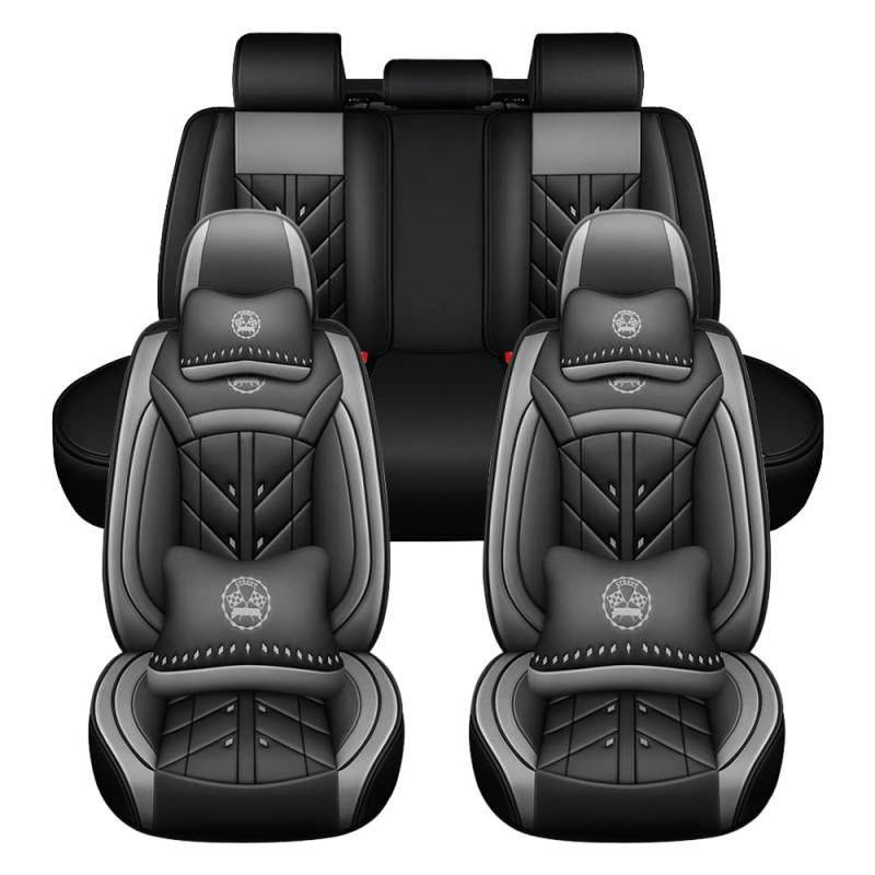 JoyRozTek Autositzbezüge Für Ford Ranger 2003-2026 PU Leder Komplettset Auto-Schonbezüge, Airbag-freundlich, Autositzbezug Set& Kopfstützenbezügen, ZT06, Schwarz & Grau von JoyRozTek