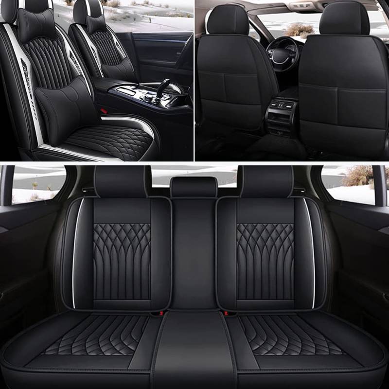 JoyRozTek Autositzbezüge Für Jeep Compass PU Leder Komplettset Auto-Schonbezüge, Airbag-freundlich, Autositzbezug Set& Kopfstützenbezügen, ZT04-Schwarz von JoyRozTek