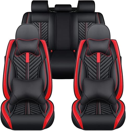 JoyRozTek Autositzbezüge Für Jeep Renegade 2012-2026 PU Leder Komplettset Auto-Schonbezüge, Airbag-freundlich, Autositzbezug Set& Kopfstützenbezügen, ZT08, Schwarz & Rot 2 von JoyRozTek