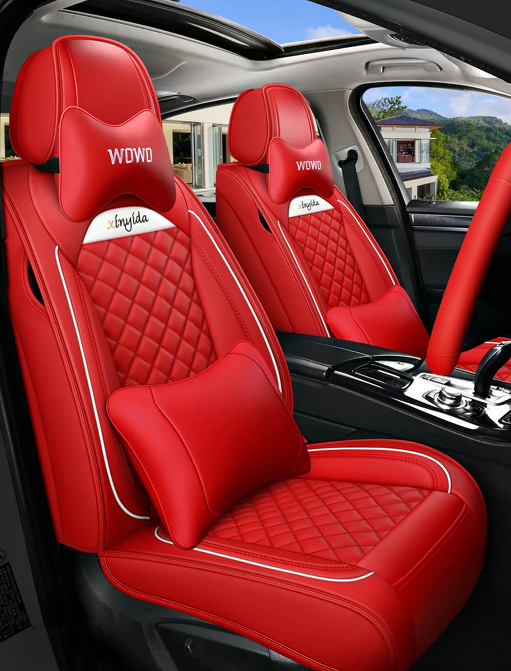 JoyRozTek Autositzbezüge Für Jeep Wrangler JK Sahara Sport 2004-2026 PU Leder Komplettset Auto-Schonbezüge, Airbag-freundlich, Autositzbezug Set& Kopfstützenbezügen, ZT03-Rot JoyRozTek Autositzbezüge Für Jeep Wrangler JK Sahara Sport 2004-2026 PU Leder Komplettset Auto-Schonbezüge, Airbag-freundlich, Autositzbezug Set& Kopfstützenbezügen, ZT03-Rot von JoyRozTek