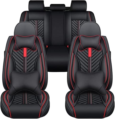 JoyRozTek Autositzbezüge Für Mitsubishi Outlander 2005-2026 PU Leder Komplettset Auto-Schonbezüge, Airbag-freundlich, Autositzbezug Set& Kopfstützenbezügen, ZT08, Schwarz & Rot von JoyRozTek