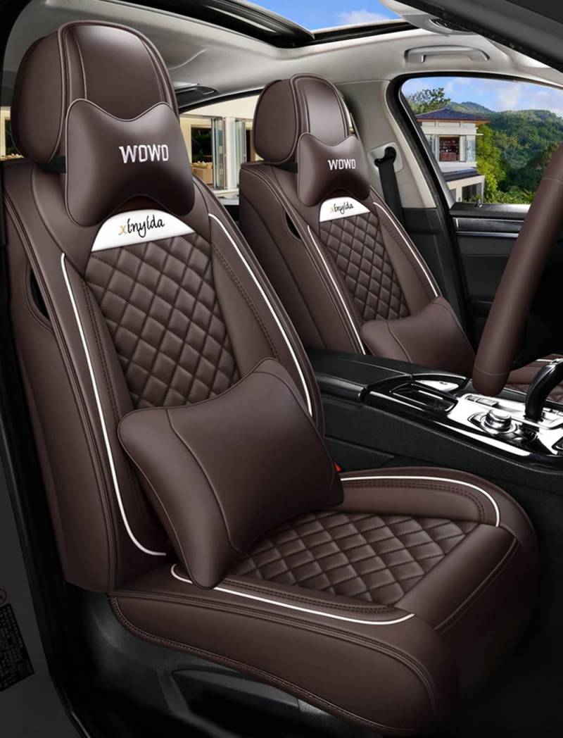 JoyRozTek Autositzbezüge Für Ope1 Astra H G CC 2000-2026 PU Leder Komplettset Auto-Schonbezüge, Airbag-freundlich, Autositzbezug Set& Kopfstützenbezügen, ZT03-Braun von JoyRozTek