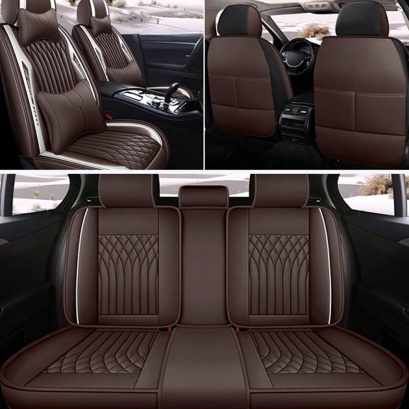 JoyRozTek Autositzbezüge Für Peugeot 206 CC SW PU Leder Komplettset Auto-Schonbezüge, Airbag-freundlich, Autositzbezug Set& Kopfstützenbezügen, ZT04-Kaffeebraun von JoyRozTek