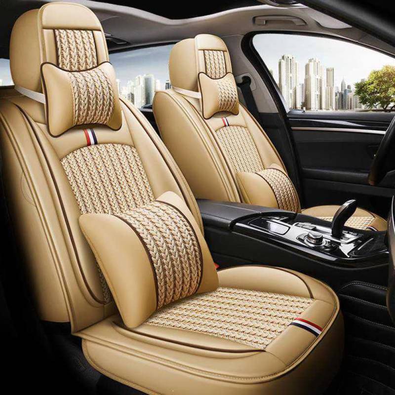 JoyRozTek Autositzbezüge Für Renault Captur Hybrid PU Leder Komplettset Auto-Schonbezüge, Airbag-freundlich, Autositzbezug Set& Kopfstützenbezügen, ZT05,Beige von JoyRozTek