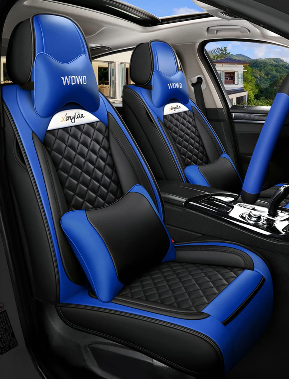 JoyRozTek Autositzbezüge Für SEAT Alhambra PU Leder Komplettset Auto-Schonbezüge, Airbag-freundlich, Autositzbezug Set& Kopfstützenbezügen, ZT03-Schwarz & Blau JoyRozTek Autositzbezüge Für SEAT Alhambra PU Leder Komplettset Auto-Schonbezüge, Airbag-freundlich, Autositzbezug Set& Kopfstützenbezügen, ZT03-Schwarz & Blau von JoyRozTek