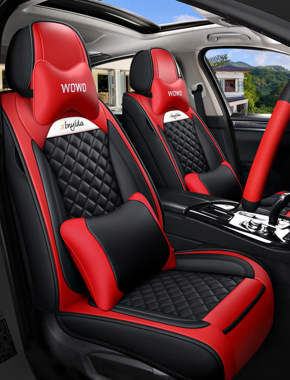 JoyRozTek Autositzbezüge Für SEAT Alhambra PU Leder Komplettset Auto-Schonbezüge, Airbag-freundlich, Autositzbezug Set& Kopfstützenbezügen, ZT03-Schwarz & Rot JoyRozTek Autositzbezüge Für SEAT Alhambra PU Leder Komplettset Auto-Schonbezüge, Airbag-freundlich, Autositzbezug Set& Kopfstützenbezügen, ZT03-Schwarz & Rot von JoyRozTek