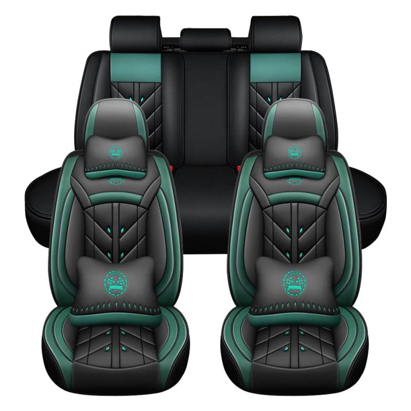 JoyRozTek Autositzbezüge Für SEAT Tarraco PU Leder Komplettset Auto-Schonbezüge, Airbag-freundlich, Autositzbezug Set& Kopfstützenbezügen, ZT06, Schwarz & Grün von JoyRozTek
