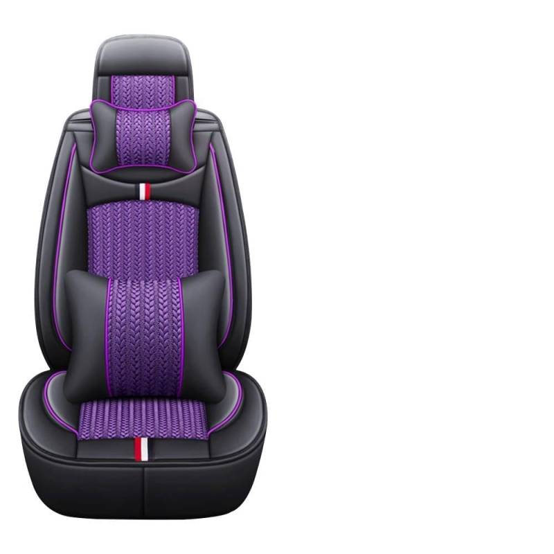 JoyRozTek Autositzbezüge Für Skoda Superb 2004-2026 PU Leder Komplettset Auto-Schonbezüge, Airbag-freundlich, Autositzbezug Set& Kopfstützenbezügen, ZT05,Schwarz-Lila von JoyRozTek