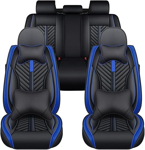 JoyRozTek Autositzbezüge Für Toyota Aygo PU Leder Komplettset Auto-Schonbezüge, Airbag-freundlich, Autositzbezug Set& Kopfstützenbezügen, ZT08, Schwarz & Blau von JoyRozTek