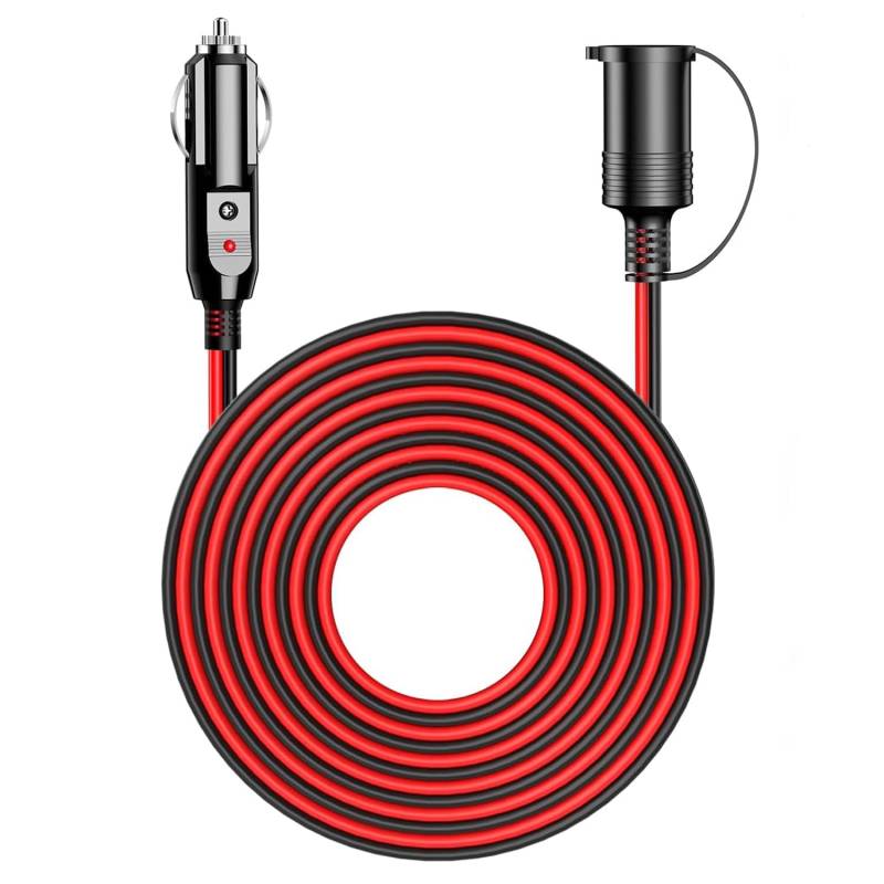 KFZ Verlängerungskabel 12V, 5M Zigarettenanzünder Verlängerungskabel,16AWG Kabel mit Sicherung für 12V/24V, Zigarettenanzünder Buchse Stecker für Camping Kühlbox auto (5m Rot und Schwarz) von Joymy
