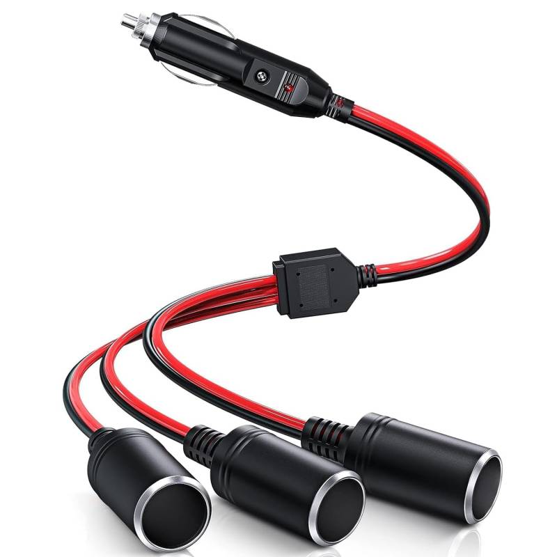 Zigarettenanzünder Verteiler mit Steckdose,KFZ Auto Zigarettenanzünder Stecker, 3 Fach Auto Adapter Splitter, Adapter Zigarettenanzünder Steckdose für 12V-24V Motorrad LKW Lieferwagen Wohnmobil（60cm） von Joymy