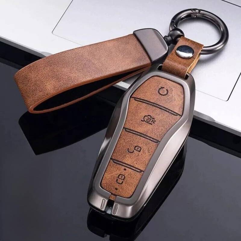 Schlüsselanhänger aus Zinklegierung, Leder-Autoschlüsselanhänger, Schutzhülle für BYD Song Qin Han EV für Tang, matte Farbe (braun) von JoyousMall