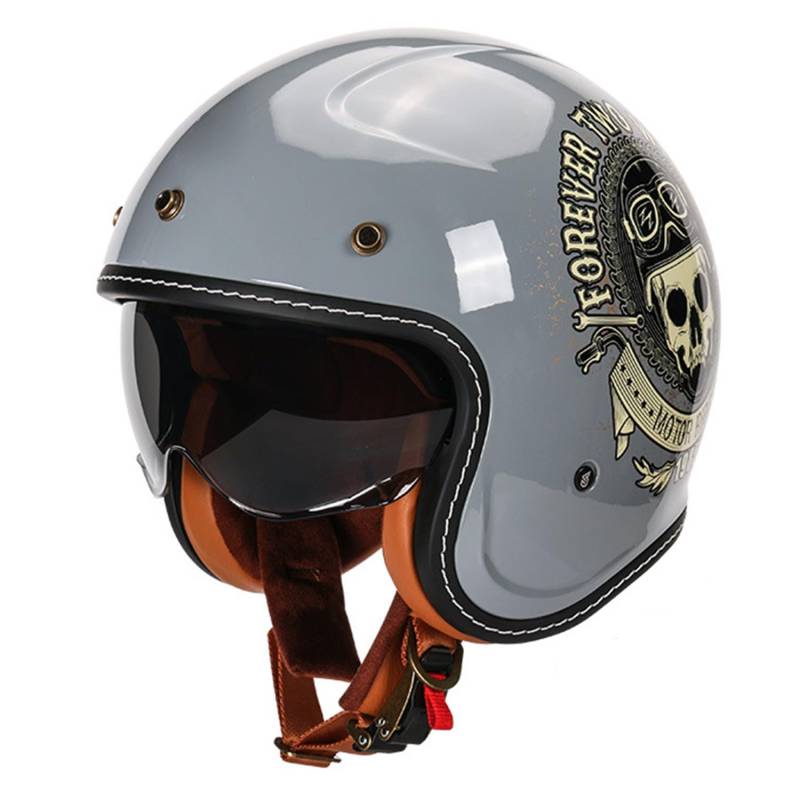 3/4 Vintage Jethelm Motorradhelm Roller Scooter Helm Moped-Helm Für Erwachsene Männer Frauen Retro Offenem Gesicht Biker Helmet ECEDOT Zulassung Mit Visier Leichter Helm 3,XL=61~62CM von JunPing