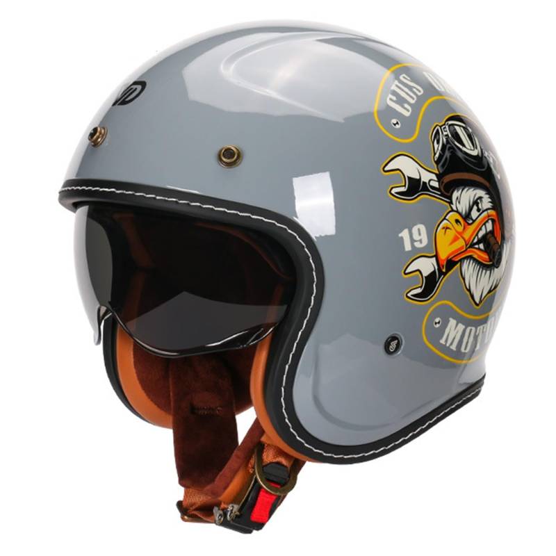 3/4 Vintage Jethelm Motorradhelm Roller Scooter Helm Moped-Helm Für Erwachsene Männer Frauen Retro Offenem Gesicht Biker Helmet ECEDOT Zulassung Mit Visier Leichter Helm 4,XXL=63~64CM von JunPing