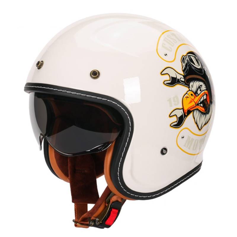 3/4 Vintage Jethelm Motorradhelm Roller Scooter Helm Moped-Helm Für Erwachsene Männer Frauen Retro Offenem Gesicht Biker Helmet ECEDOT Zulassung Mit Visier Leichter Helm 5,XL=61~62CM von JunPing