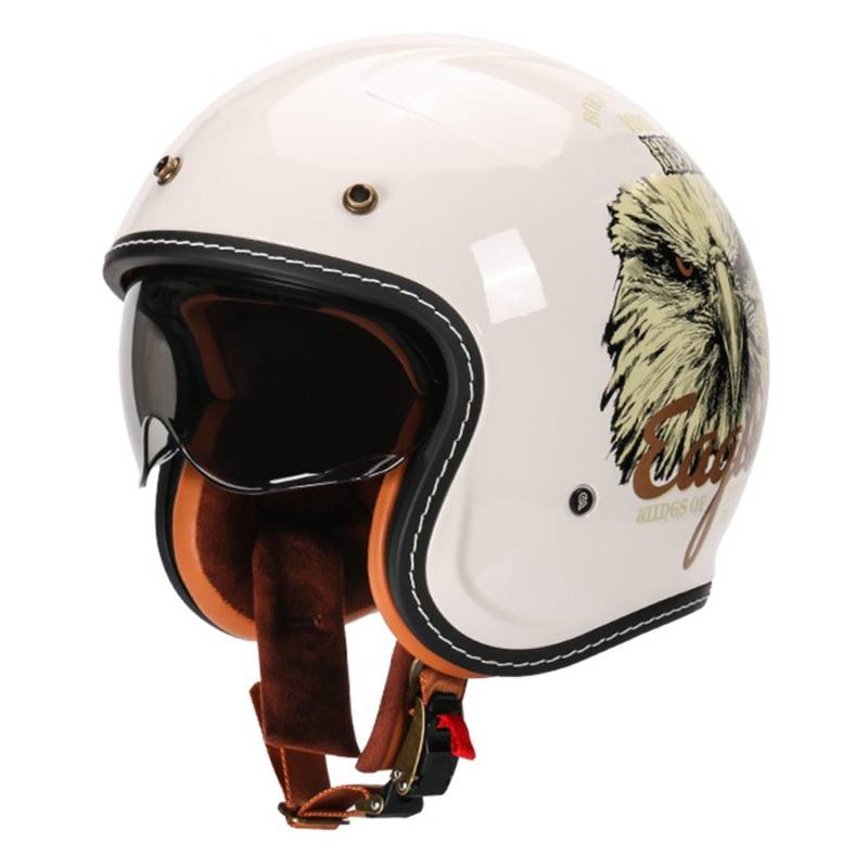 3/4 Vintage Jethelm Motorradhelm Roller Scooter Helm Moped-Helm Für Erwachsene Männer Frauen Retro Offenem Gesicht Biker Helmet ECEDOT Zulassung Mit Visier Leichter Helm 6,XXL=63~64CM von JunPing