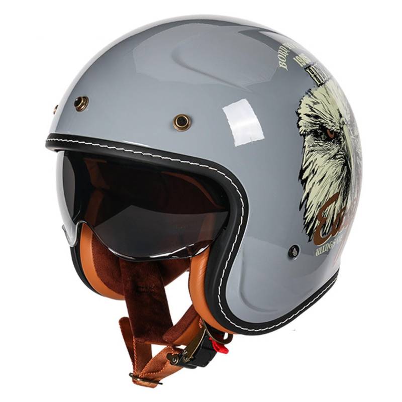 3/4 Vintage Jethelm Motorradhelm Roller Scooter Helm Moped-Helm Für Erwachsene Männer Frauen Retro Offenem Gesicht Biker Helmet ECEDOT Zulassung Mit Visier Leichter Helm 8,XXL=63~64CM von JunPing