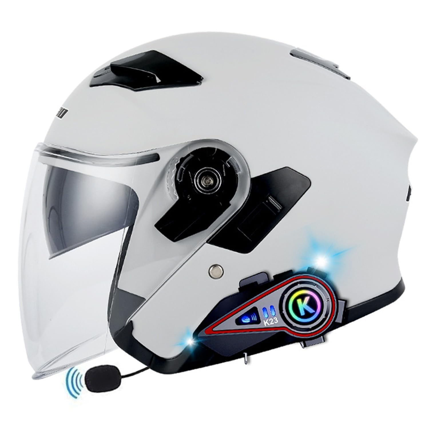Bluetooth Jethelm Vintage Motorradhelm Winddichter Motorrad Halbhelm Für Herren Damen Mit Sonnenblende Retro Halbschalenhelm Roller-Helm Scooter-Helm ECEDOT Zulassungiber 1,M=57~58CM von JunPing
