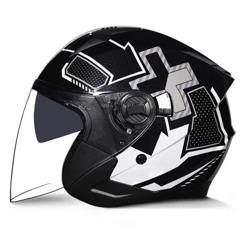 Retro 3/4 Motorrad Helm Jethelm Vintage-Roller-Helm DOTECE-Zertifizierter Retro-Motorradhelm Mit Doppelter Sonnenblende Für Damen Und Herren Leichter Moped-Halbhelme 1,M(57~58CM) von JunPing