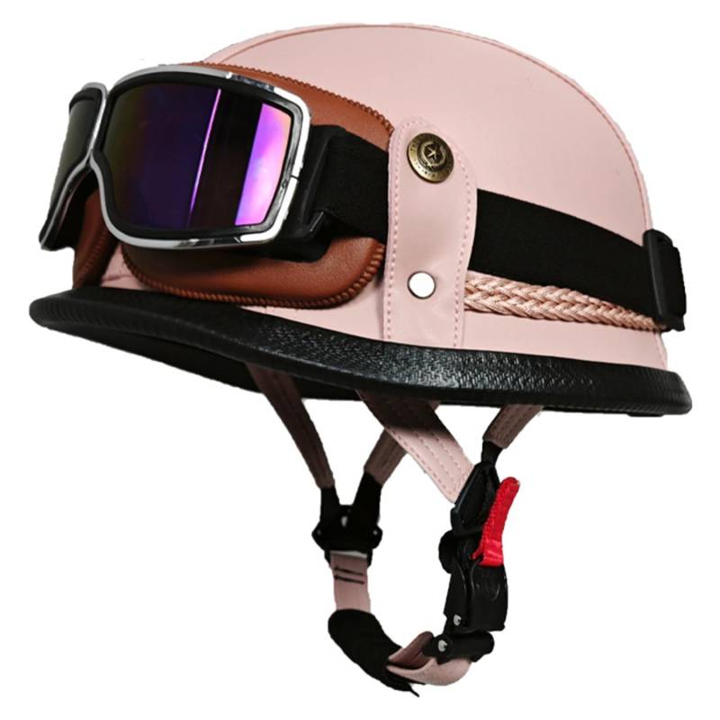 Retro Motorrad Halbhelme ECEDOT Zulassung Jet Cruiser Helme Vintage Scooter Halbschalenhelm Mopedhelme Für Erwachsene Männer und Frauen Brain-Cap Halbschale Roller Helm 16,L=59~60CM von JunPing