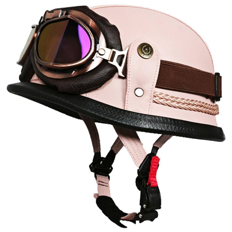 Retro Motorrad Halbhelme ECEDOT Zulassung Jet Cruiser Helme Vintage Scooter Halbschalenhelm Mopedhelme Für Erwachsene Männer und Frauen Brain-Cap Halbschale Roller Helm 17,L=59~60CM von JunPing