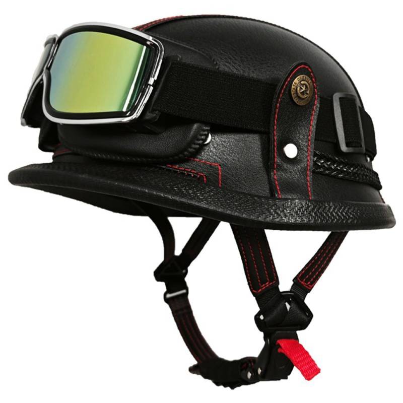 Retro Motorrad Halbhelme ECEDOT Zulassung Jet Cruiser Helme Vintage Scooter Halbschalenhelm Mopedhelme Für Erwachsene Männer und Frauen Brain-Cap Halbschale Roller Helm 4,L=59~60CM von JunPing