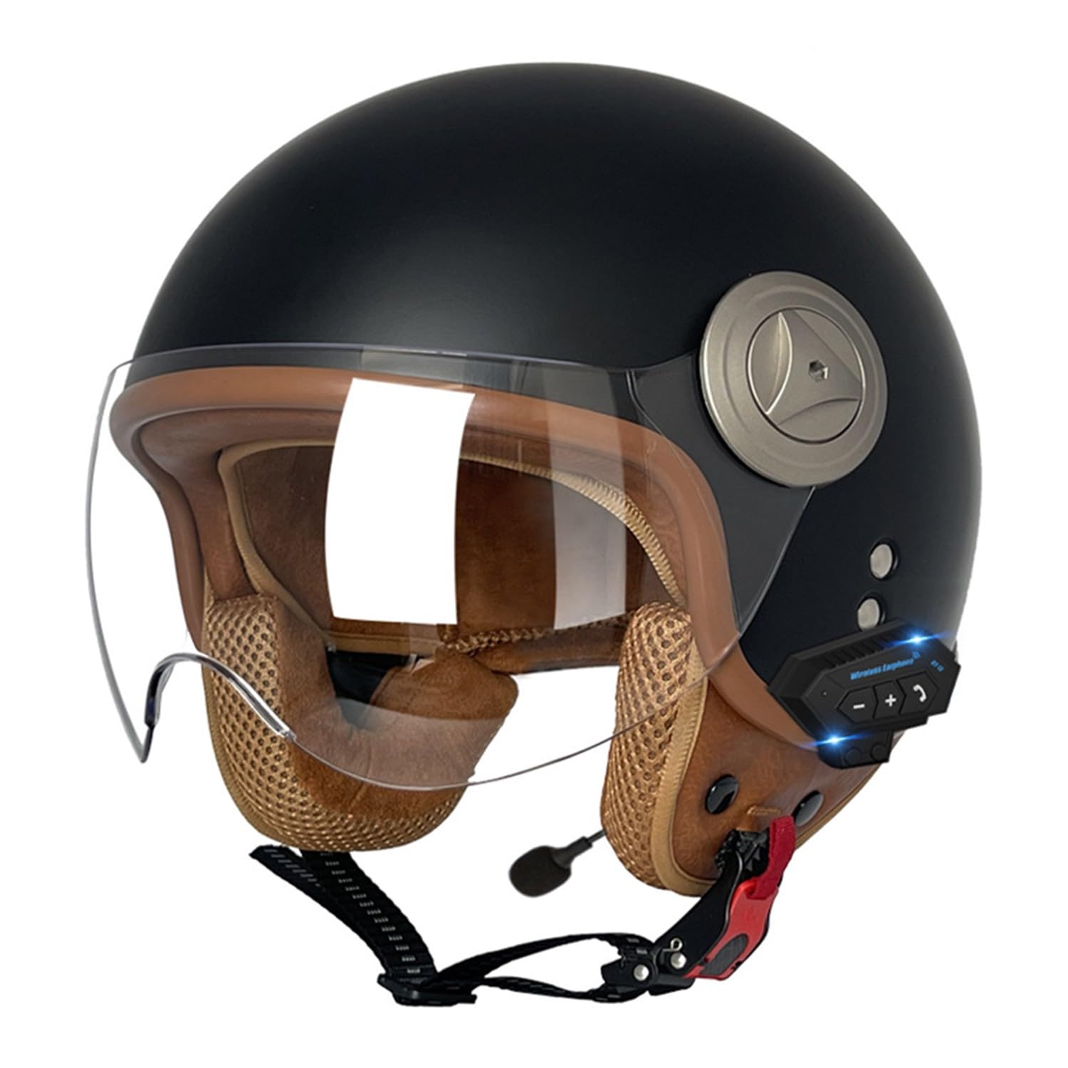 Retro Motorrad Halbhelme MotorradHelm Jethelm Mit Klare Linsen Bluetooth-Helm DOTECE-Zugelassen Halbschalenhelm Offenem Helm für Cruiser Moped Scooter Helm Unisex 2,XXL=63~64CM von JunPing