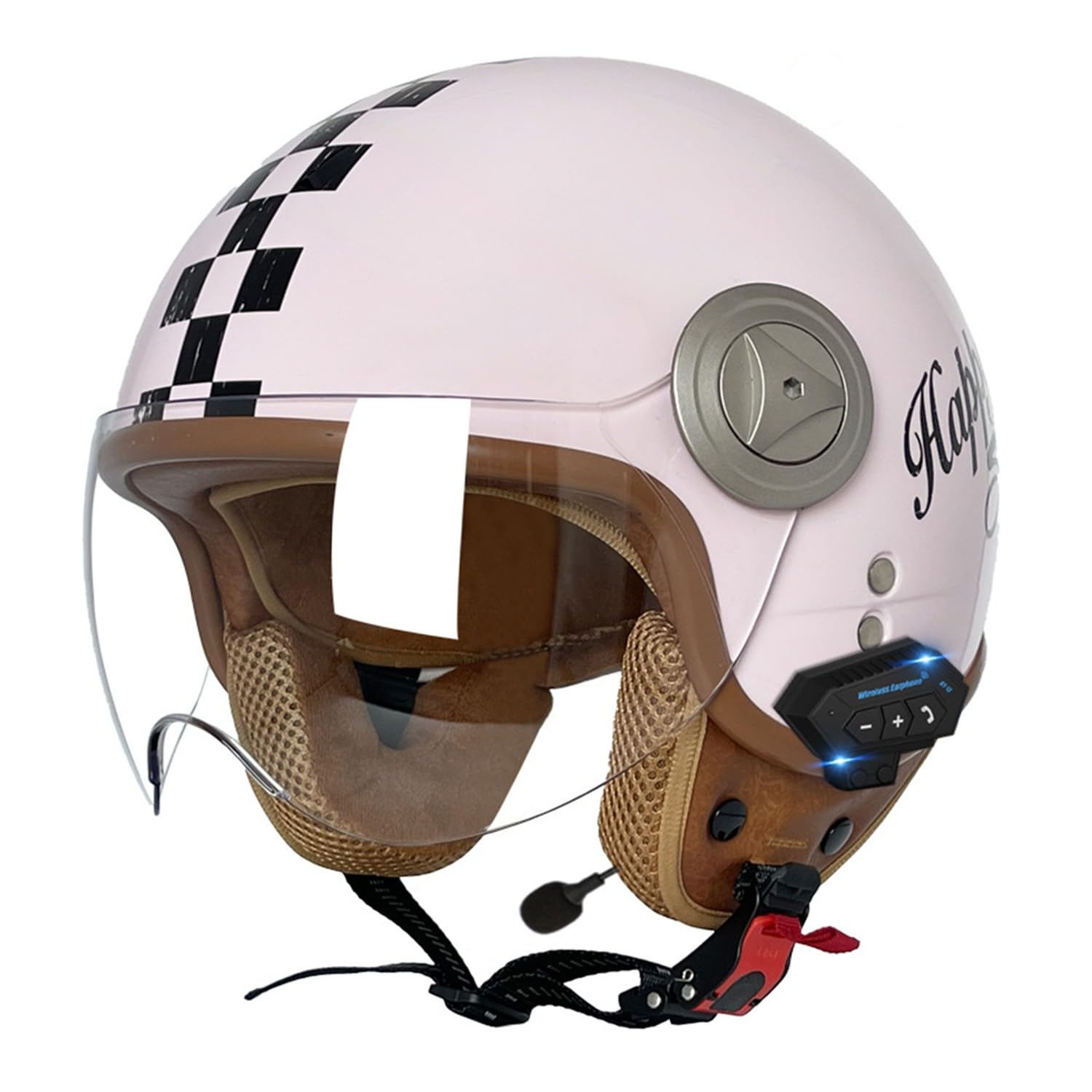 Retro Motorrad Halbhelme MotorradHelm Jethelm Mit Klare Linsen Bluetooth-Helm DOTECE-Zugelassen Halbschalenhelm Offenem Helm für Cruiser Moped Scooter Helm Unisex 8,L=59~60CM von JunPing