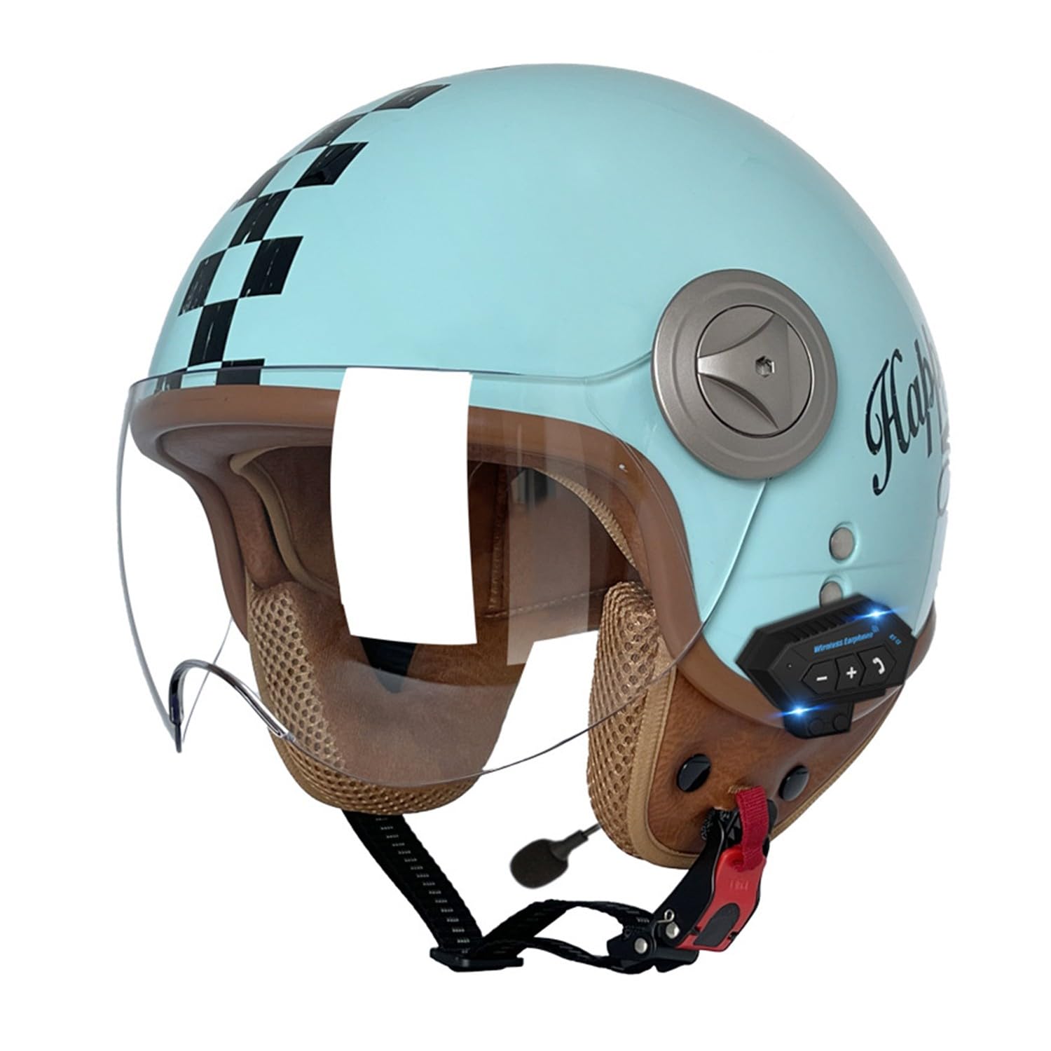Retro Motorrad Halbhelme MotorradHelm Jethelm Mit Klare Linsen Bluetooth-Helm DOTECE-Zugelassen Halbschalenhelm Offenem Helm für Cruiser Moped Scooter Helm Unisex 9,M=57~58CM von JunPing