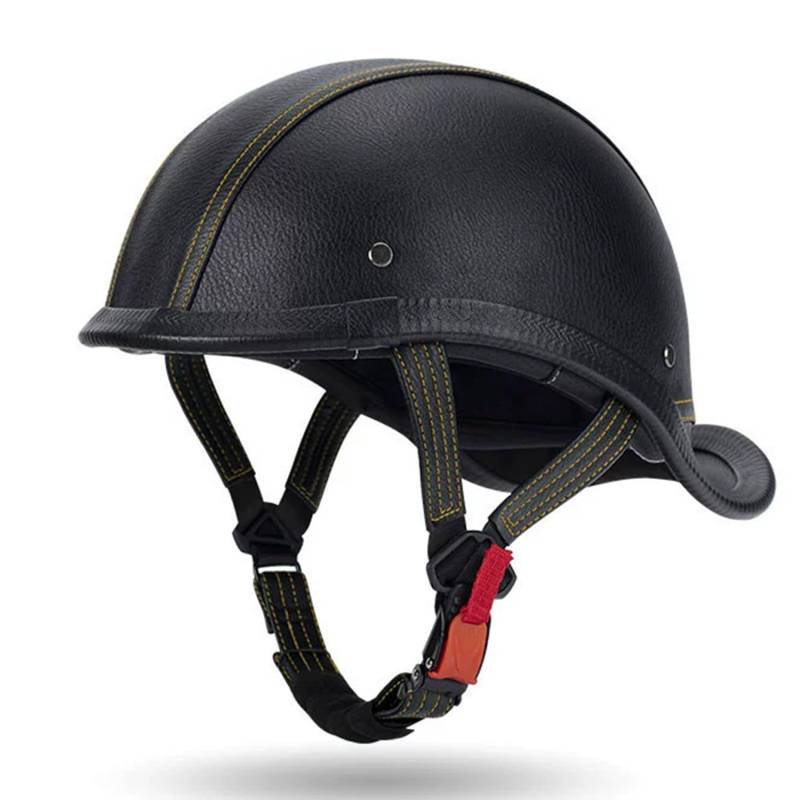 Retro Motorradhelm Offener Leder Halbschalenhelm ECEDOT-Zulassung Jet Halbhelm Vintage Cruiser Fahrrad Scooter Helm Herren Moped Halbhelm Damen Schutz Helm 4,L(59~60CM) von JunPing