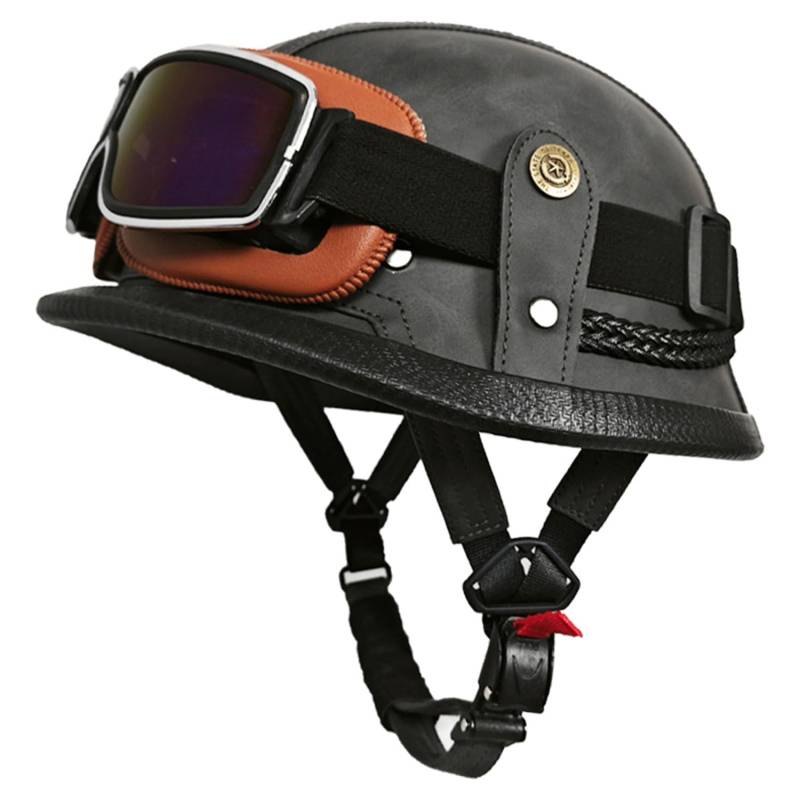 Vintage Deutsche Motorrad Halbhelme Jethelm Helm DOTECE Zugelassen Scooter-Helm Moped Helm Motorrad Helm Brain-Cap Halbschale Chopper Helm Vintage Roller Helm Für Cruiser 16,L=59~60CM von JunPing