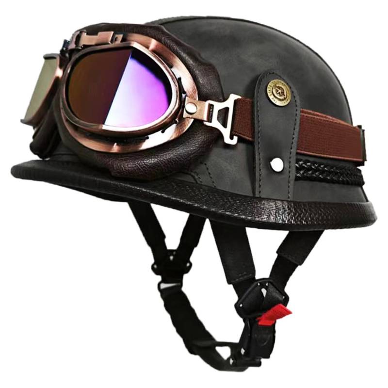 Vintage Deutsche Motorrad Halbhelme Jethelm Helm DOTECE Zugelassen Scooter-Helm Moped Helm Motorrad Helm Brain-Cap Halbschale Chopper Helm Vintage Roller Helm Für Cruiser 21,S=55~56CM von JunPing