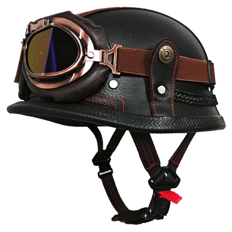 Vintage Deutsche Motorrad Halbhelme Jethelm Helm DOTECE Zugelassen Scooter-Helm Moped Helm Motorrad Helm Brain-Cap Halbschale Chopper Helm Vintage Roller Helm Für Cruiser 23,S=55~56CM von JunPing