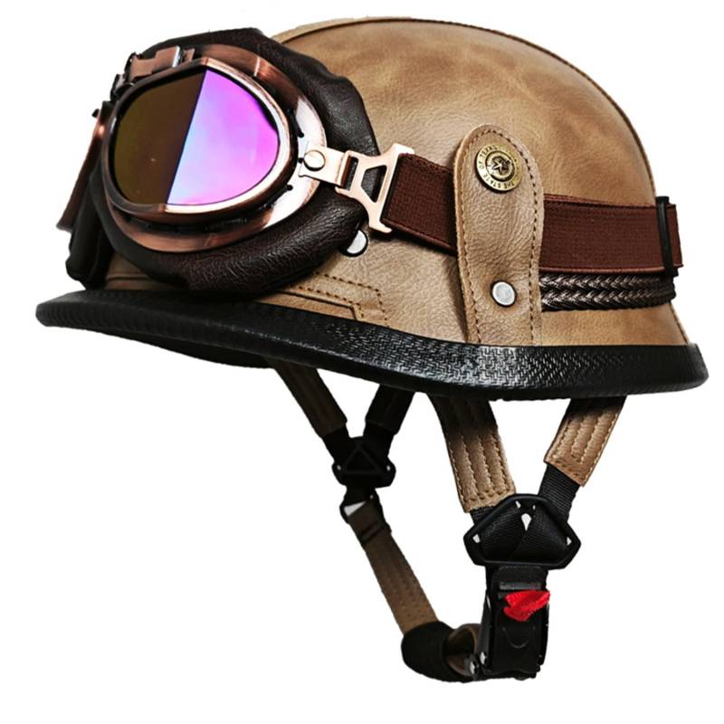 Vintage Deutsche Motorrad Halbhelme Jethelm Helm DOTECE Zugelassen Scooter-Helm Moped Helm Motorrad Helm Brain-Cap Halbschale Chopper Helm Vintage Roller Helm Für Cruiser 4,S=55~56CM von JunPing
