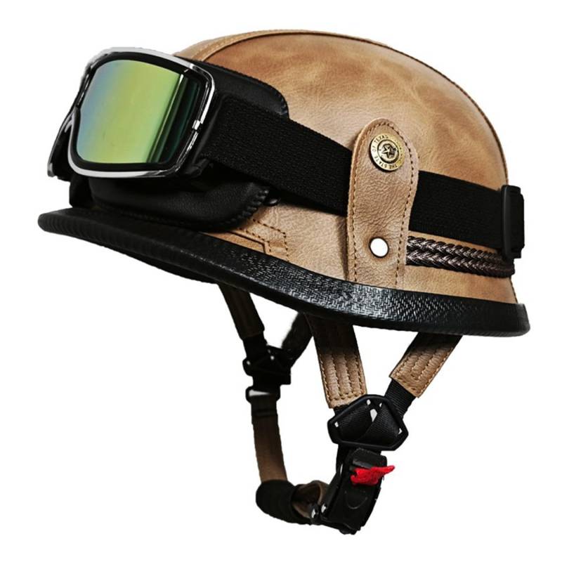 Vintage Deutsche Motorrad Halbhelme Jethelm Helm DOTECE Zugelassen Scooter-Helm Moped Helm Motorrad Helm Brain-Cap Halbschale Chopper Helm Vintage Roller Helm Für Cruiser 5,XL=61~62CM von JunPing