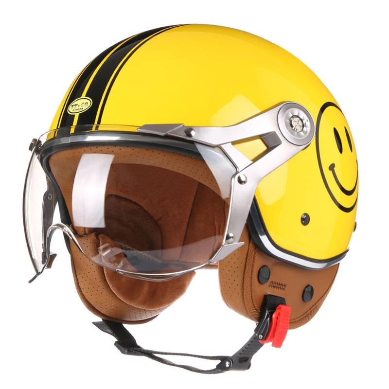 Vintage Jet Motorrad helme Open Face Helm 3/4 Vintage Roller Helm für Damen Herren ECEDOT Zertifiziert Offenem Moped-Helm mit Visier Jet-Helm Leichter Motorrad Halbhelme 1,M=57~58CM von JunPing