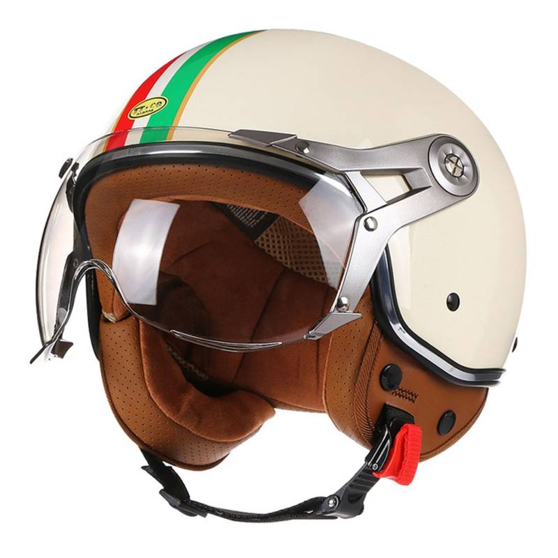 Vintage Jet Motorrad helme Open Face Helm 3/4 Vintage Roller Helm für Damen Herren ECEDOT Zertifiziert Offenem Moped-Helm mit Visier Jet-Helm Leichter Motorrad Halbhelme 4,M=57~58CM von JunPing