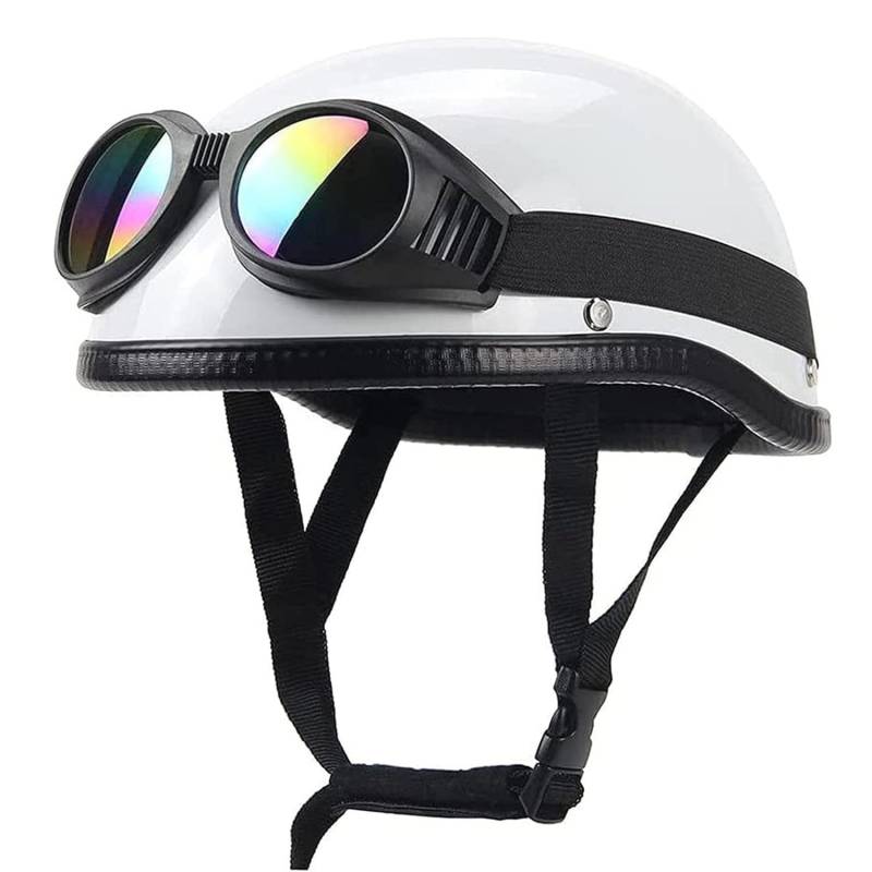 Vintage Motorrad Halbschalenhelm Moped Halbhelme mit ECEDOT Genehmigt Brain-Cap Halbschale Roller-Helm Scooter-Helm Jet-Helm Retro für Erwachsene Herren Damen 4,L=59~60CM von JunPing