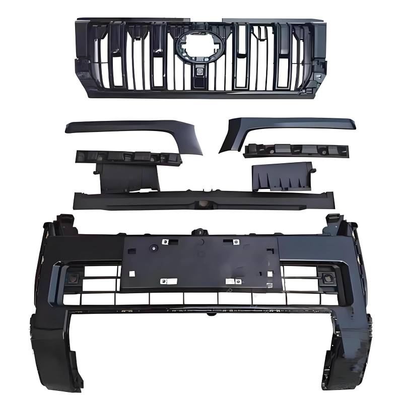 Junberoy Glänzende schwarze Front- und Heckstoßstange, oberer unterer Kühlergrill, Karosserie-Set, Zierleisten, Verlängerungslippe, kompatibel mit Land Cruiser Prado LC250 2024 2025 von Junberoy