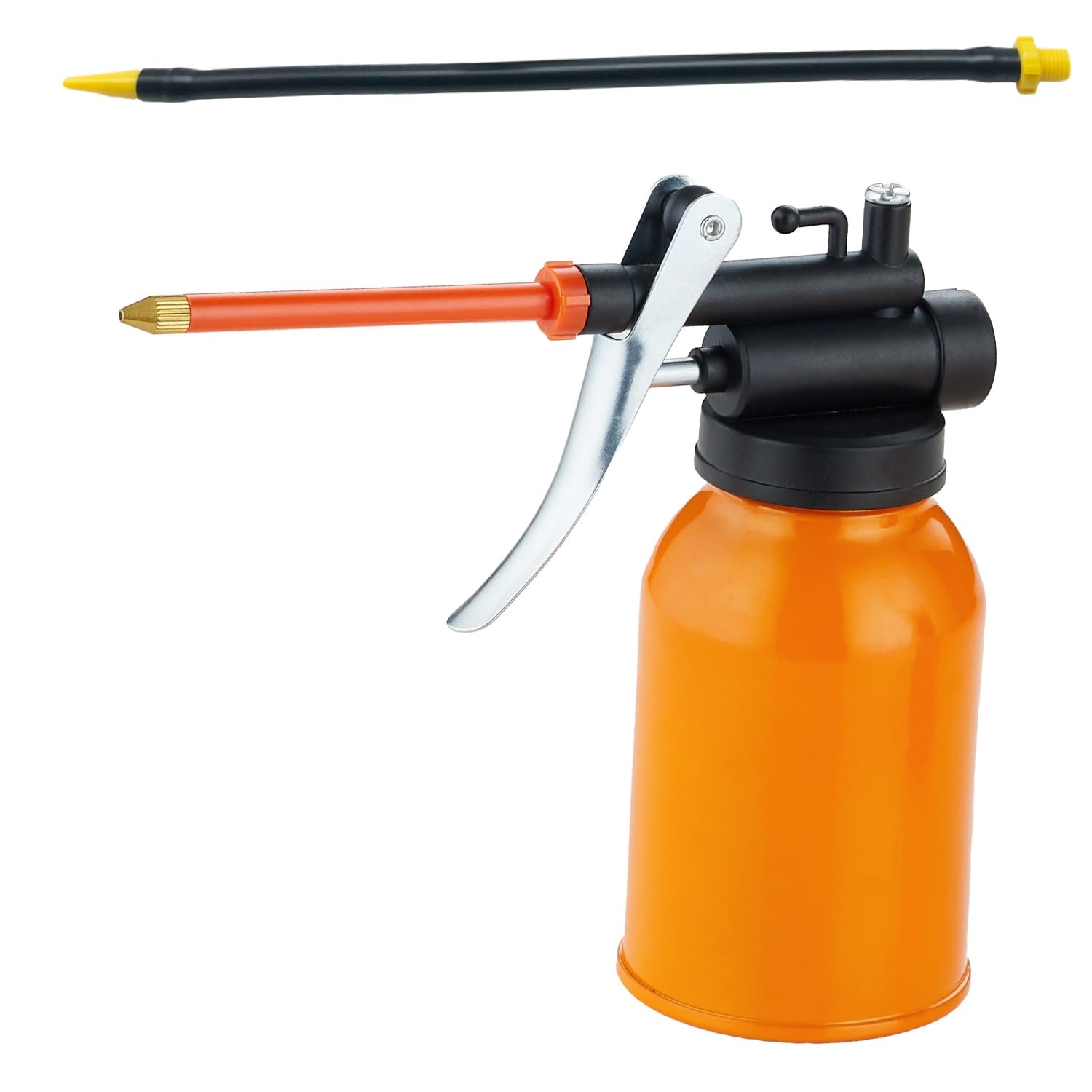 Junchi Pistolen-Handpumpe, Öler Kanister mit L3 gerader und L4 flexiblem Auslauf, 284 ml, Ölkannenpumpe (Orange) von Junchi