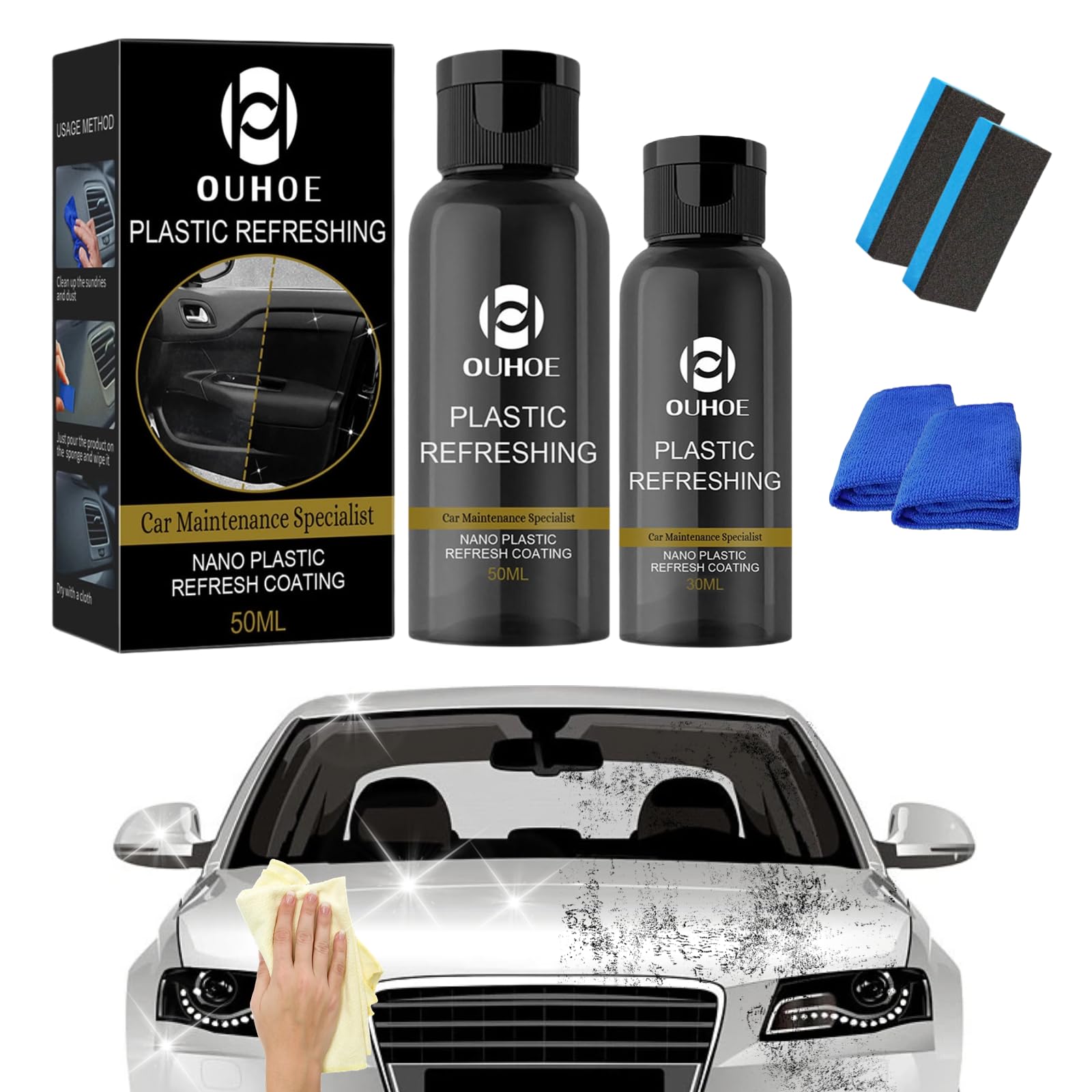 Junerain Reparaturmittel FüR Auto Kunststoff,80ML Automotive Interior Renovierender Agent Cleaning Coating Agent,Auto Kunststoffteile Kfz-Decklacke Zum Reparieren,Reinigen,Polieren von Junerain