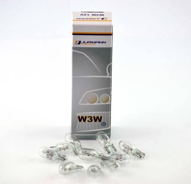 - 10 Stück - W3W - W2.1x9.5d - T10 12V 3W KFZ Beleuchtung -CLEAR - Glühlampe, Glassockellampe, Glühbirne, Soffitte, Autolampen, Lese-leuchte, Blinkerlampe, Innenbeleuchtung, Dachbeleuchtung. von Jurmann Trade GmbH