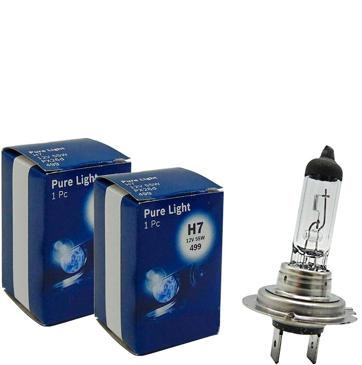 2x Bosch Pure Light H7 55W 12V 1987302777 Weiß Ersatz Halogen Birne für Scheinwerfer, Fernlicht, Abblendlicht, Nebelleuchte vorne - E-geprüft von Jurmann Trade