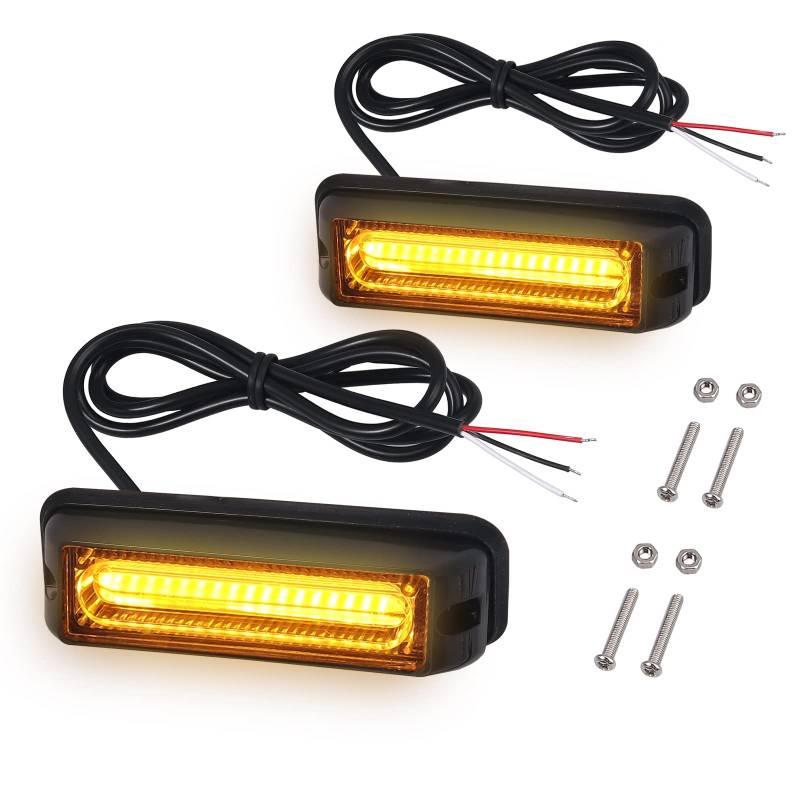 Justech 2x 9cm LED COB Warnlicht 12V 24V Stroboskoplicht Warnung Beacon Blinklichter mit E-Mark Blitzmodul Notfall Licht Achtung Blinklicht für Emergency, Repair, Escort Vehicles, Roof Rack von Justech