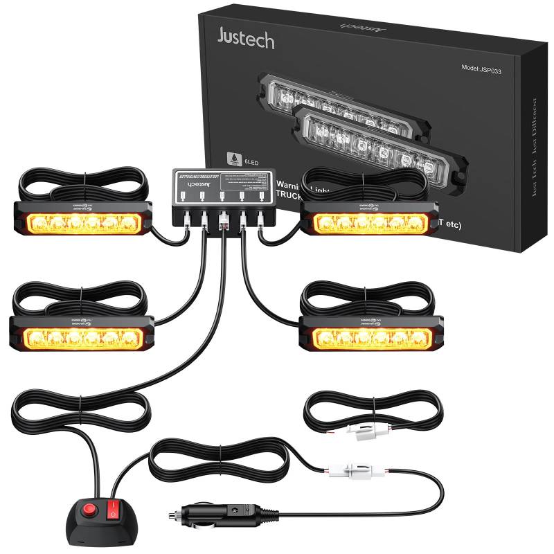 4er 6LED Warnlicht Frontblitzer Stroboskoplicht Wasserdicht IP68 Blinklicht Warnung Beacon Blinklichter Blitzmodul Warnleuchte Notfall Licht Achtung Blinklicht für 12/24V LKW, Truck, Emergency von Justech